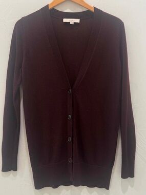 LOFT Ann Taylor Women Maroon brown Button-Up Knit Cardigan Size M